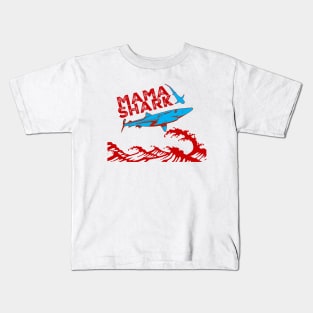 mama shark in red jumping waves Kids T-Shirt